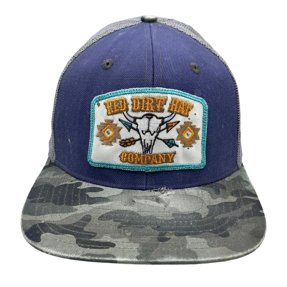 Red Dirt Hat Company Buffalo Skull Trucker Snapback Distressed Camo Hat